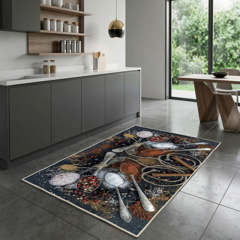 Tapis noir / rouge en polyester tissé à plat à la machine Aeroome, Rectangle 3 pi 3 po x 4 pi 11 po