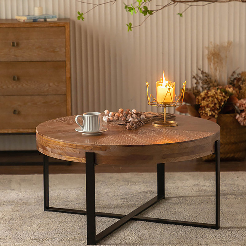 Table basse ronde avec plateau en bois manufacturé, Noir