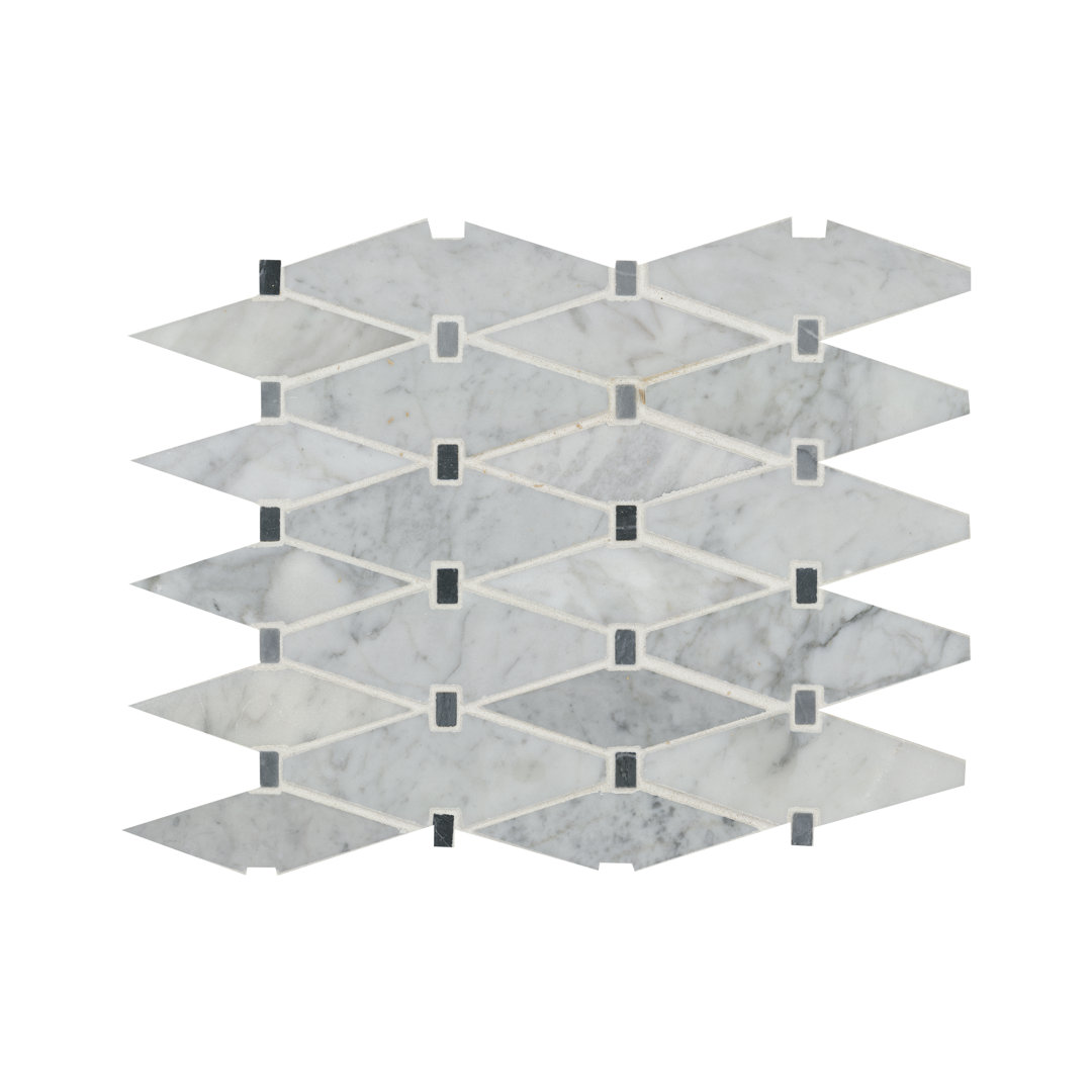Carrara White Geometric 11 in. x 12 in. Polished Marble Mosaic Floor and Wall Tile Ackland
