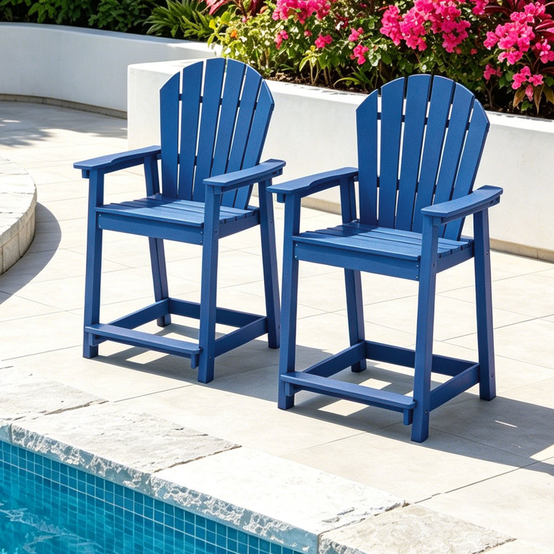 HDPE Tall Adirondack Bar Chair (Set of 2) – Outdoor High-Top, Navy
