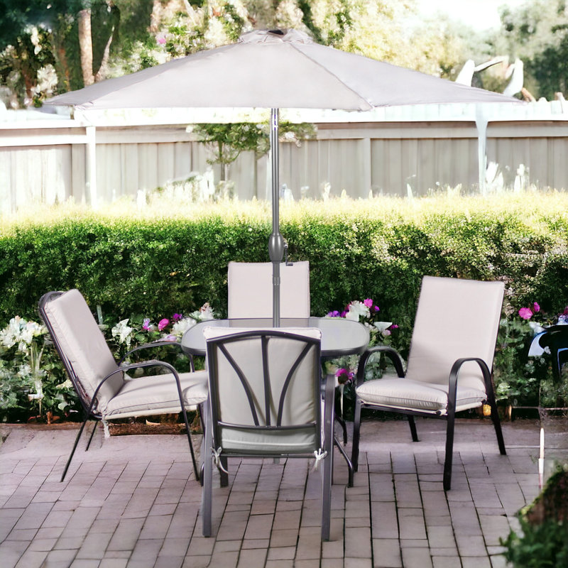 AMALFI IVORY 4 Seater Padded Set including 2.3m Parasol