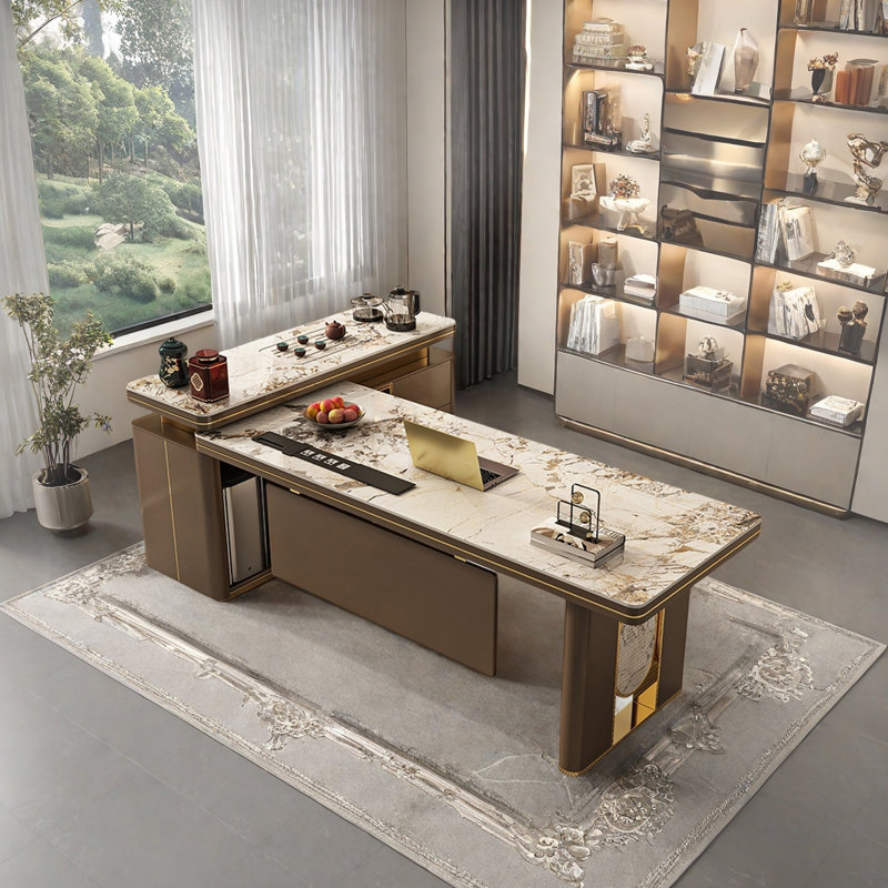 Bureau d'ordinateur en L en pierre frittée Luxury, H 33,07 po x l 74,8 po x P 62,99 po