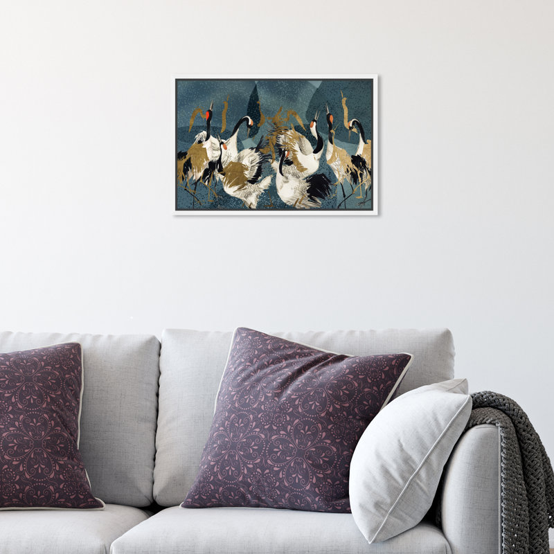 «Crane Love» par Oliver Gal, H 11 po x l 16 po x P 1,75 po, Toile encadrée flottée blanche