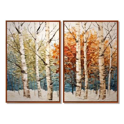 Bouleau saisonnier en bois de bouleau III - art mural traditionnel multicolore