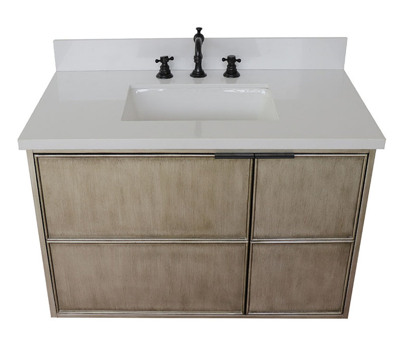 Ensemble de meuble-lavabo mural simple 37 po, Quartz blanc