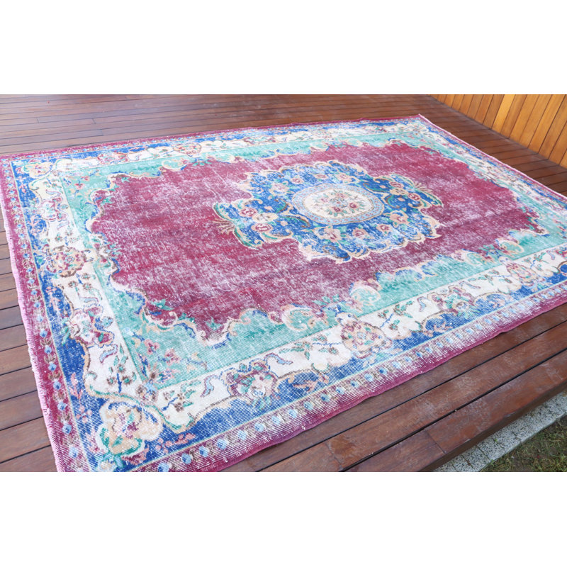 Tapis turc rétro tissé à la main dans des couleurs robustes pour un décor chaleureux et invitant