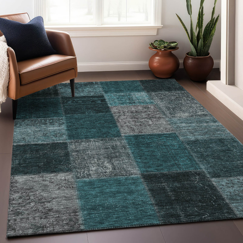 Premium Machine Washable Prisco Teal Rug, Rectangle 3' x 5'