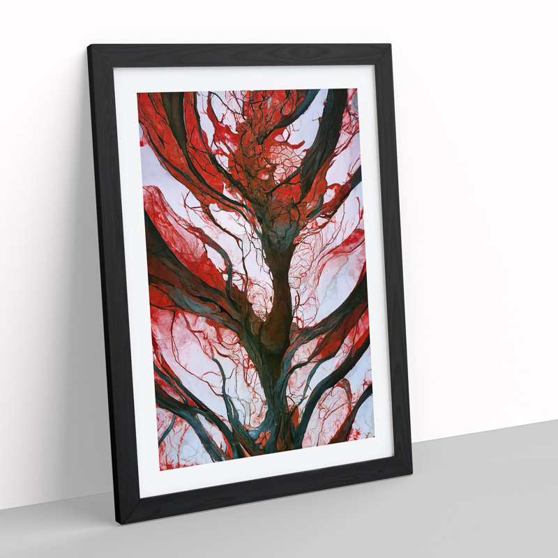 Tree Abstract Art No.5 - Single Picture Frame Painting, Black Framed, 34cm H x 25cm W x 2cm D