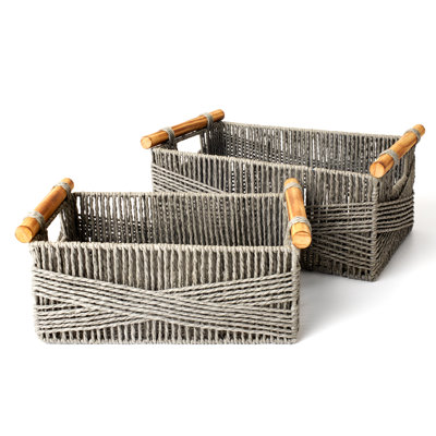 Paper Rope Basket with Wooden Handles