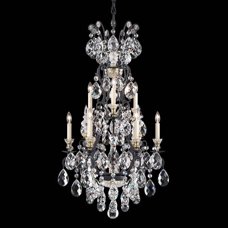 Renaissance 9 - Light Glass Chandelier, Black, Handcut Clear