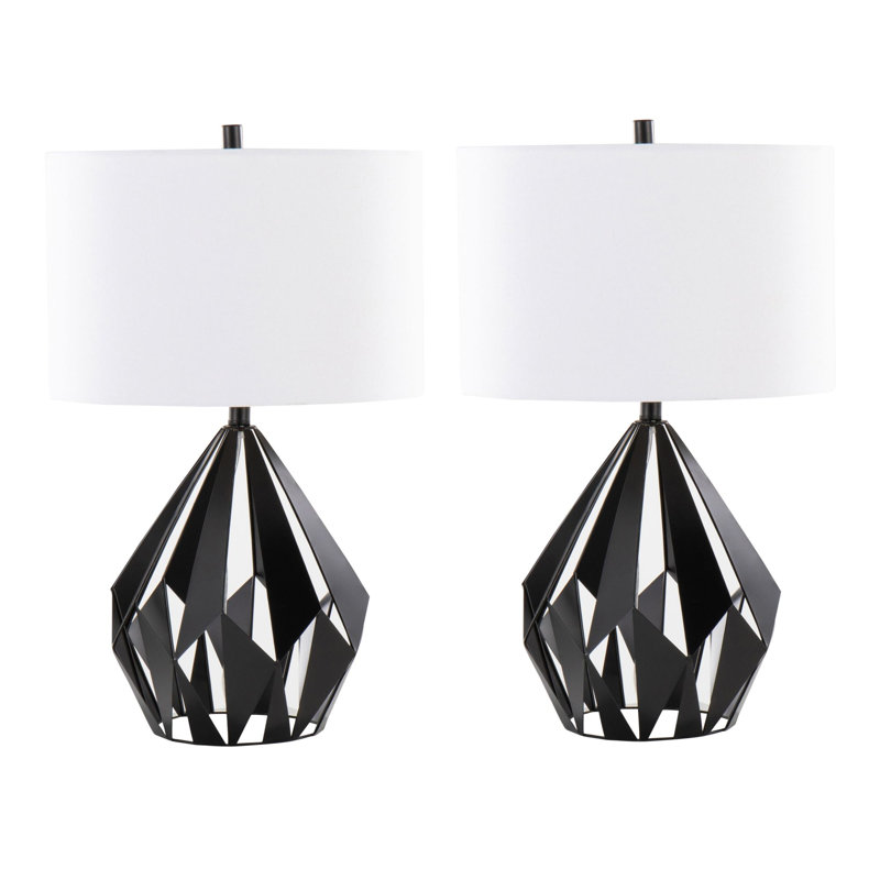 Lampe de table contemporaine 28 po, métal noir mat avec abat-jour en lin blanc, ensemble de 2