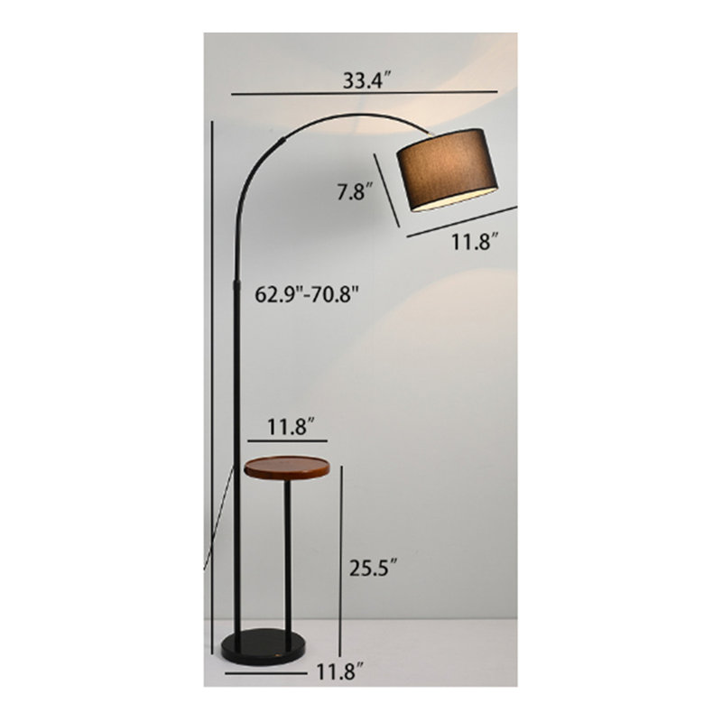 Lampe sur pied arquée 63 "63", Noir, Noir / laine
