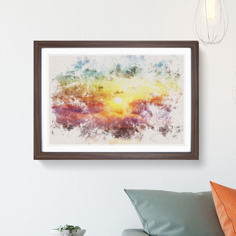 Rainbow Sunset Over the Ocean - Picture Frame Painting Print, Walnut Framed, 33cm H x 45cm W x 2cm D