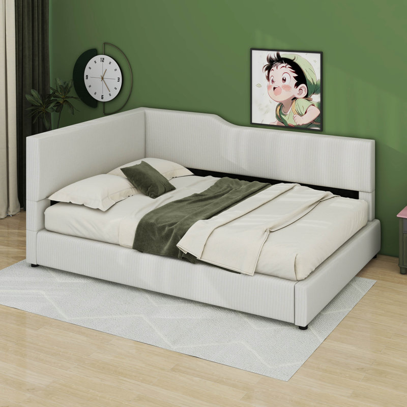 L-Shaped Corduroy Daybed, Beige, Full