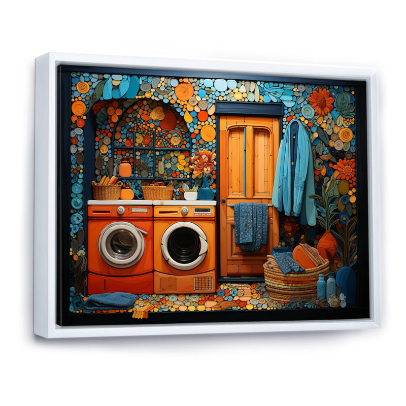 Blanchisserie Popart Room - Art mural, H 24 po x l 32 po x P 1 po, Cadre flottant blanc