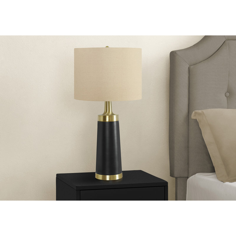 Lighting, H 28 po, lampe de table, métal noir, abat-jour beige, contemporain