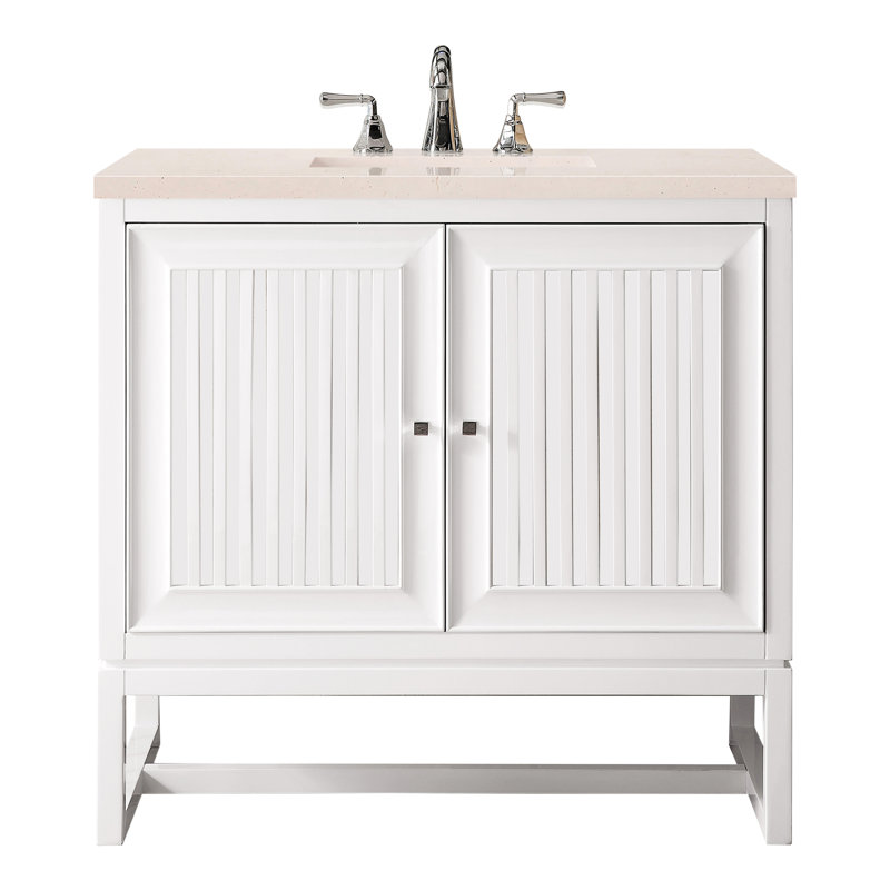 Athens 36'' W Single Vanity, Glossy White, Ethereal Noctis, 8" Widespread