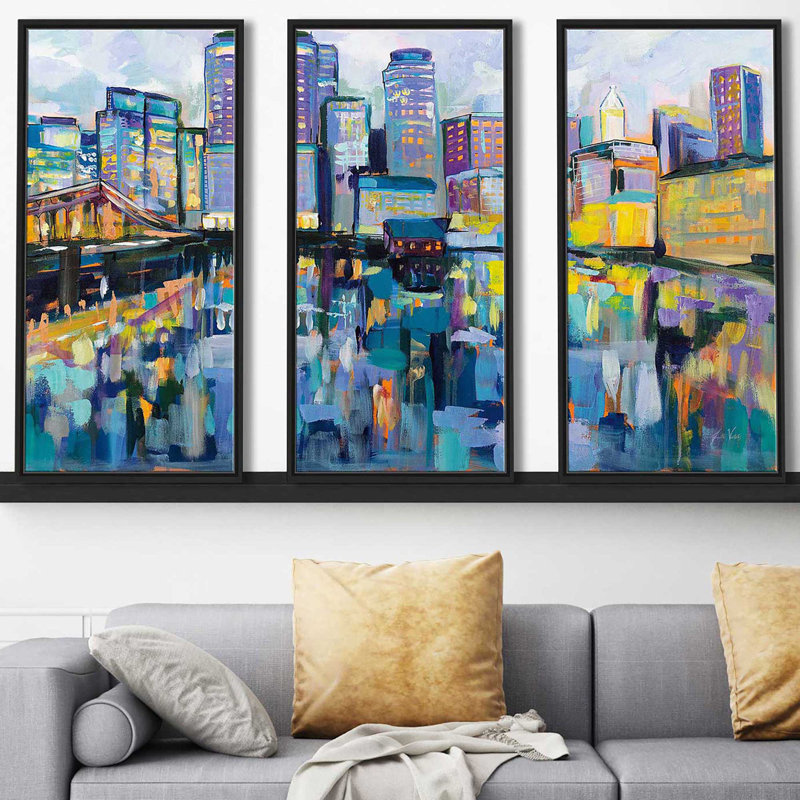 "Boston Harbor", reproduction sur toile flottante 3 pièces, H 41,5 po x l 64,5 po x P 2 po