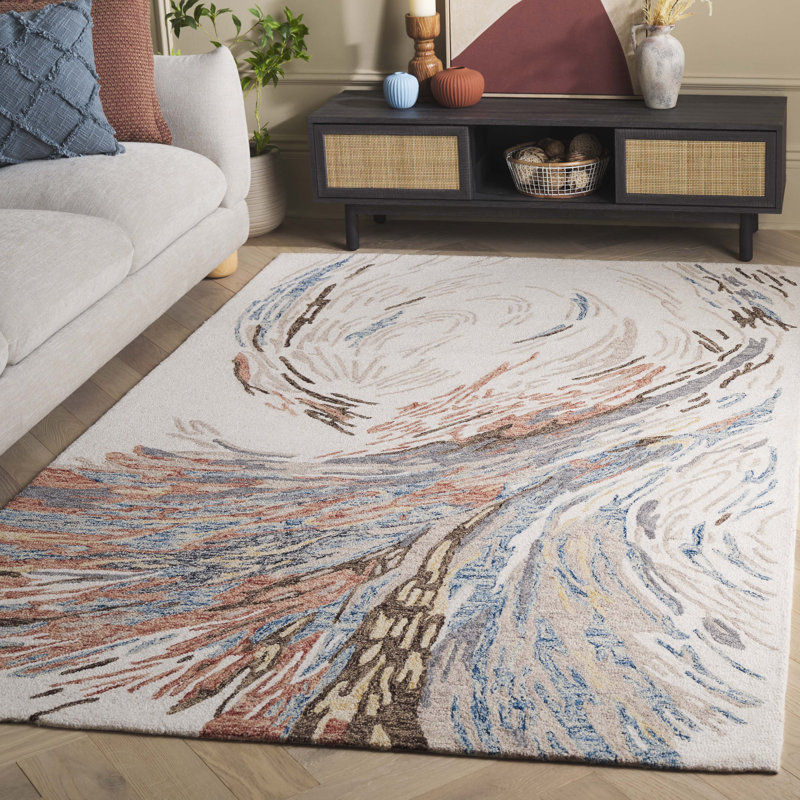 Ebony 776 Hand Tufted Wool/Cotton Abstract Rug in Ivory/Blue, Rectangle 5' x 8'