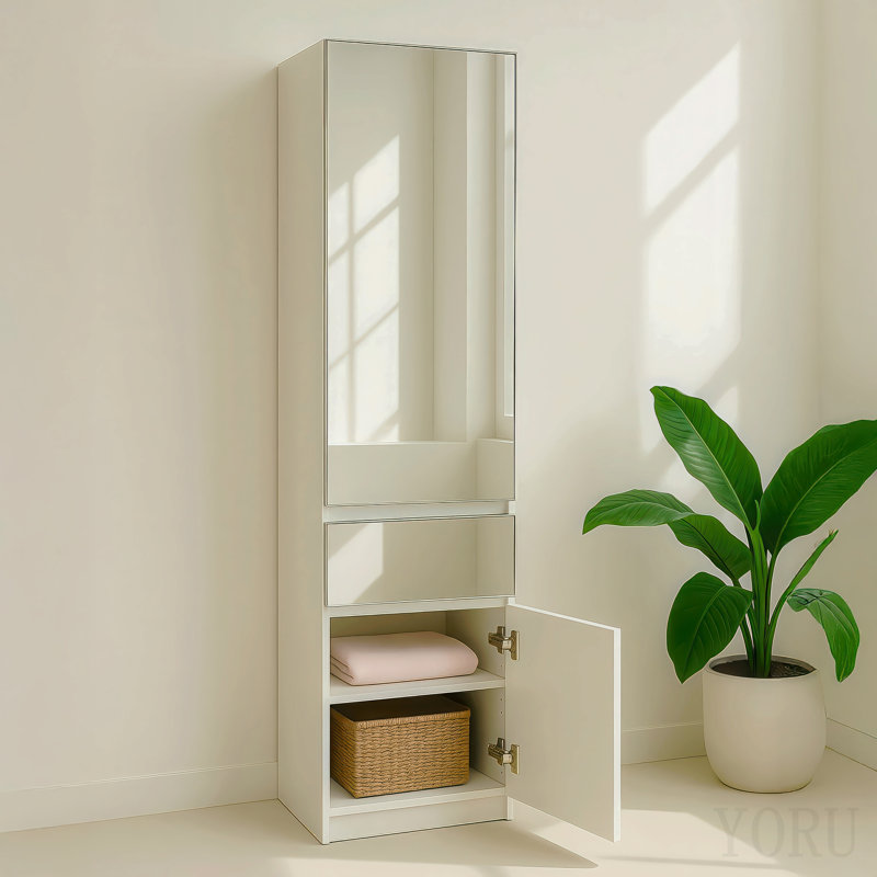 Armoire-penderie mince en bois avec miroir