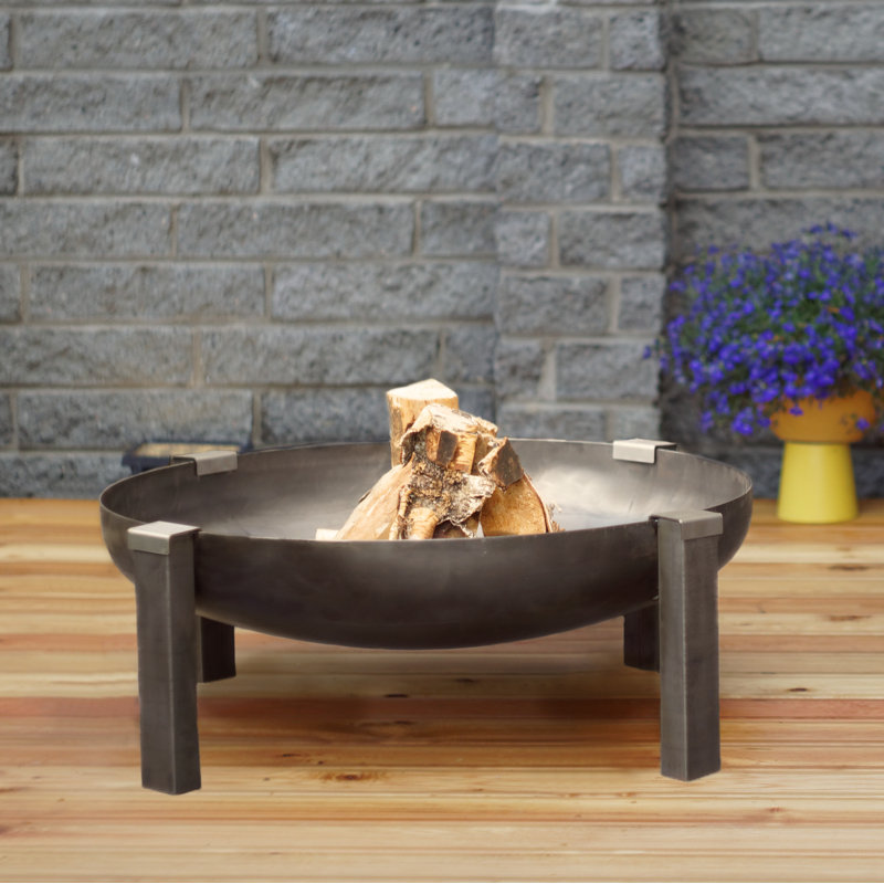 Redwood Round Steel Wood Burning Fire Pit, 34.5