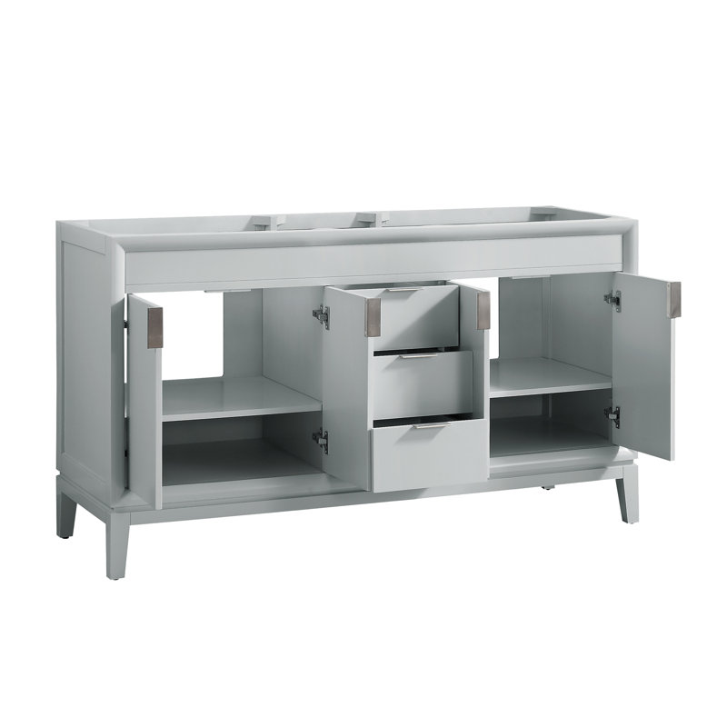 Ensemble de meuble-lavabo double 61 po Emma, Marbre blanc de Carrare, Gris tourterelle