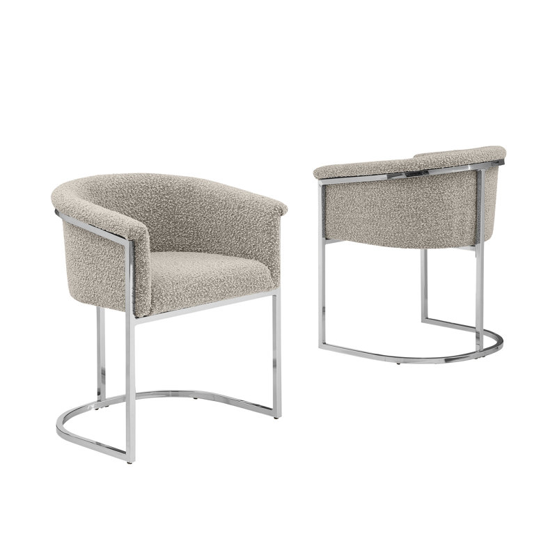 Chaises d'appoint en tissu avec base Boucle, Chrome, Gris