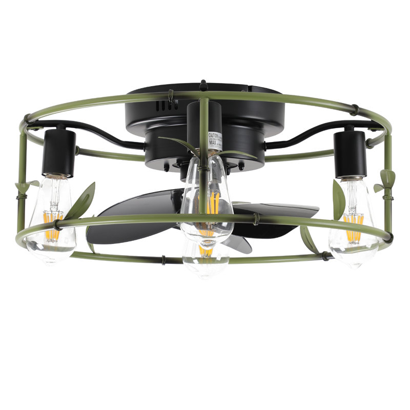 Ventilateur de plafond encastré noir et vert 20 pouces avec lumière et télécommande