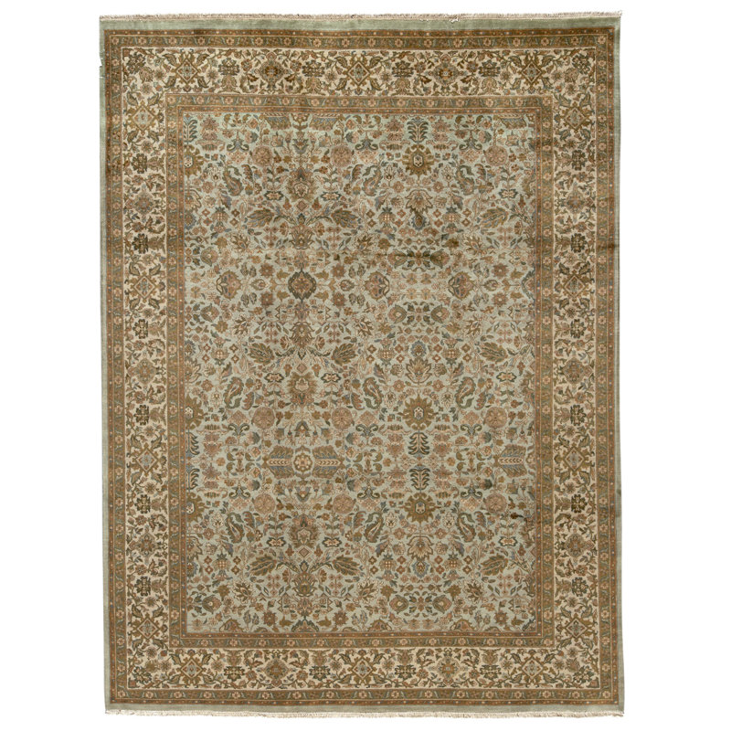 Hand Knotted Wool Oriental Area Rug in Green