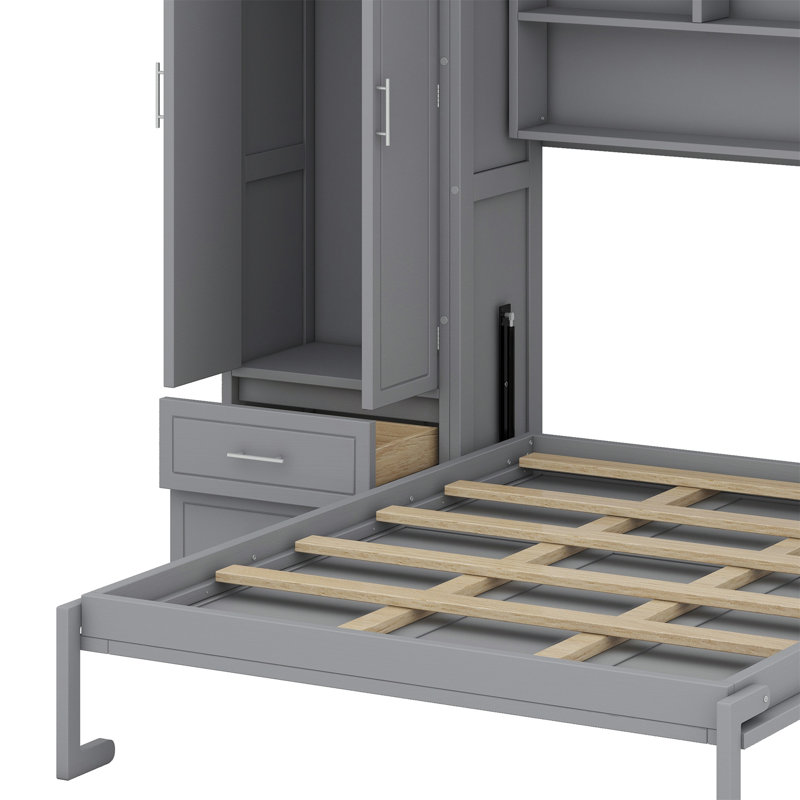 Lit escamotable avec armoire supérieure, tablettes et garde-robe Murphy, Gris