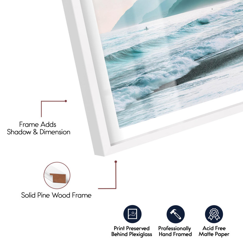 «Ocean Tinted Rise Shadowbox Print Coastal Art Prints» par Notoriart, H 31 po x l 21 po, Blanc