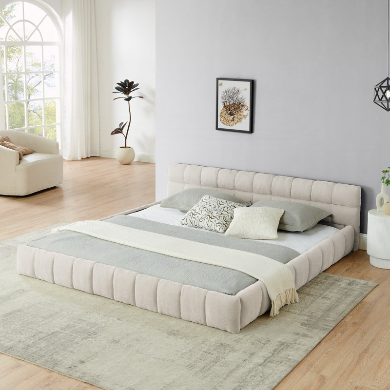 Très grande base de lit tapissier, Beige, King
