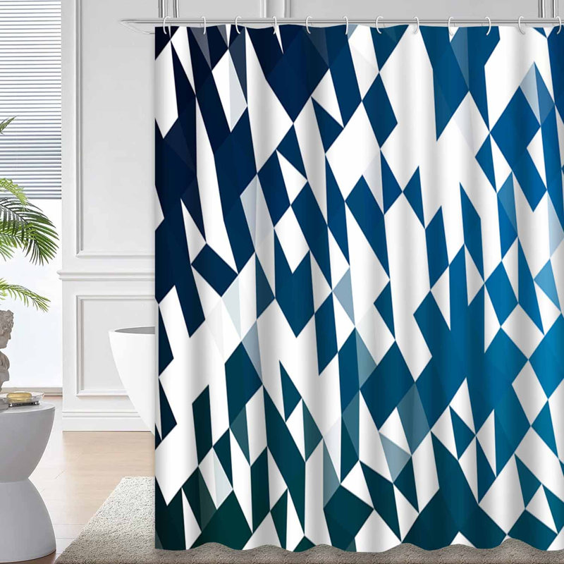 Rideau de douche triangulaire bleu clair avec 12 crochets, L 72 po x l 78 po
