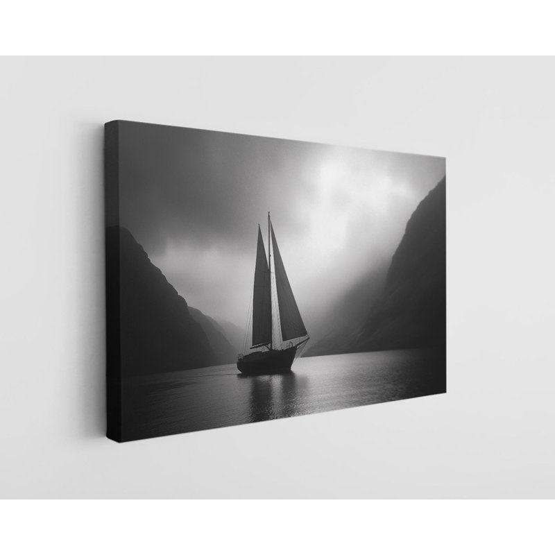 Voilier noir et blanc sur toile de haute qualité - décoration murale fabriquée à la main - art élégant - cadeau - reproduction murale, reproduction de peinture