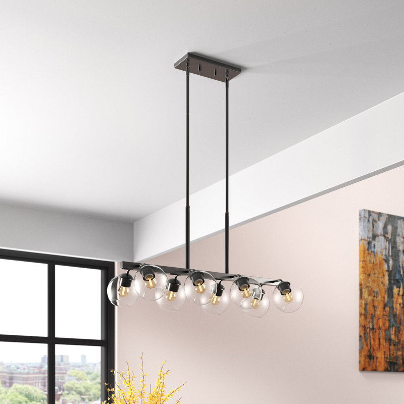 Luminaire suspendu pour îlot de cuisine à 8 lumières Nickols, Bronze huilé