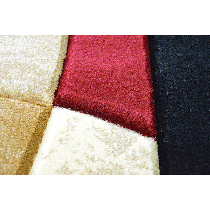 Tapis abstrait bourgogne / beige Mccampbell, Rond 6 pi 6 po