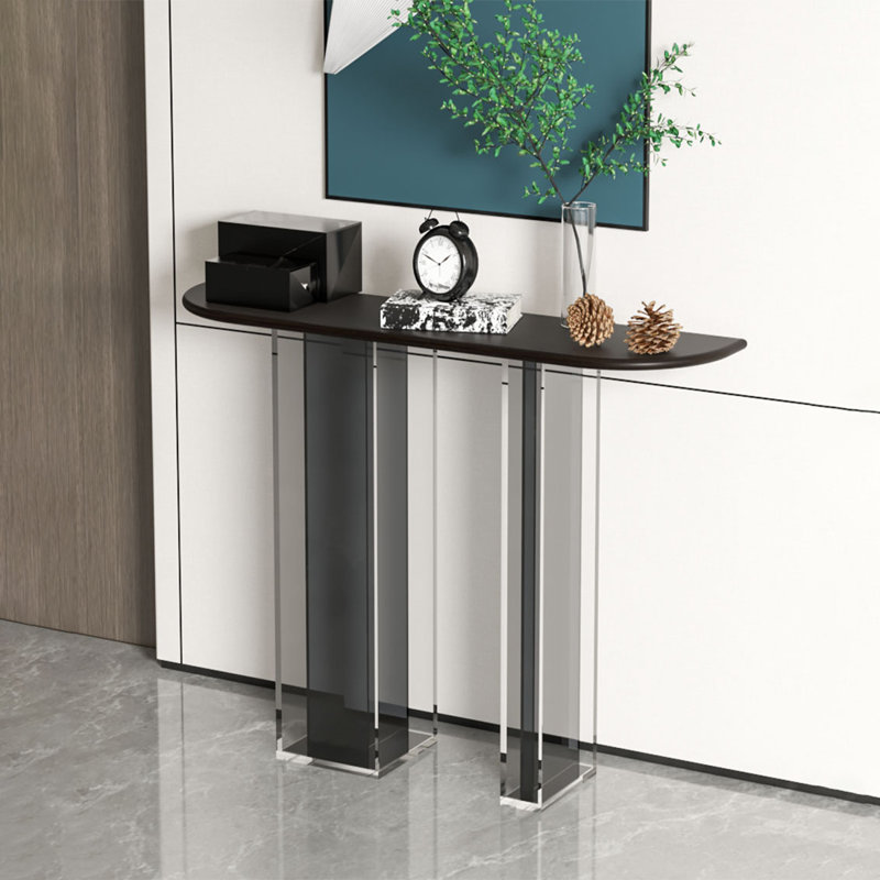 Console simple en bois massif et acrylique, Noir/transparent, H 31,5 po x l 39,37 po x P 11,81 po