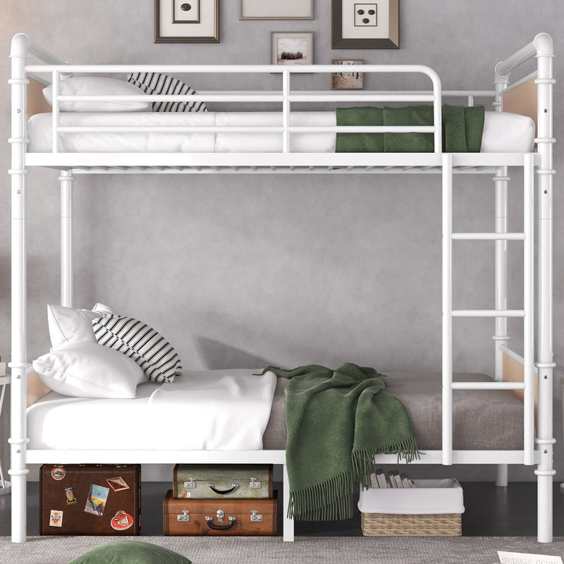 Twin XL over Twin XL Metal Bunk Bed with Detachable Frame & Safety Guard Rails – Industrial White