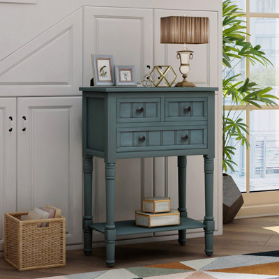 Narrow Console Table, Slim Sofa Table With Three Storage Drawers And Bottom Shelf For Living Room, Easy Assembly