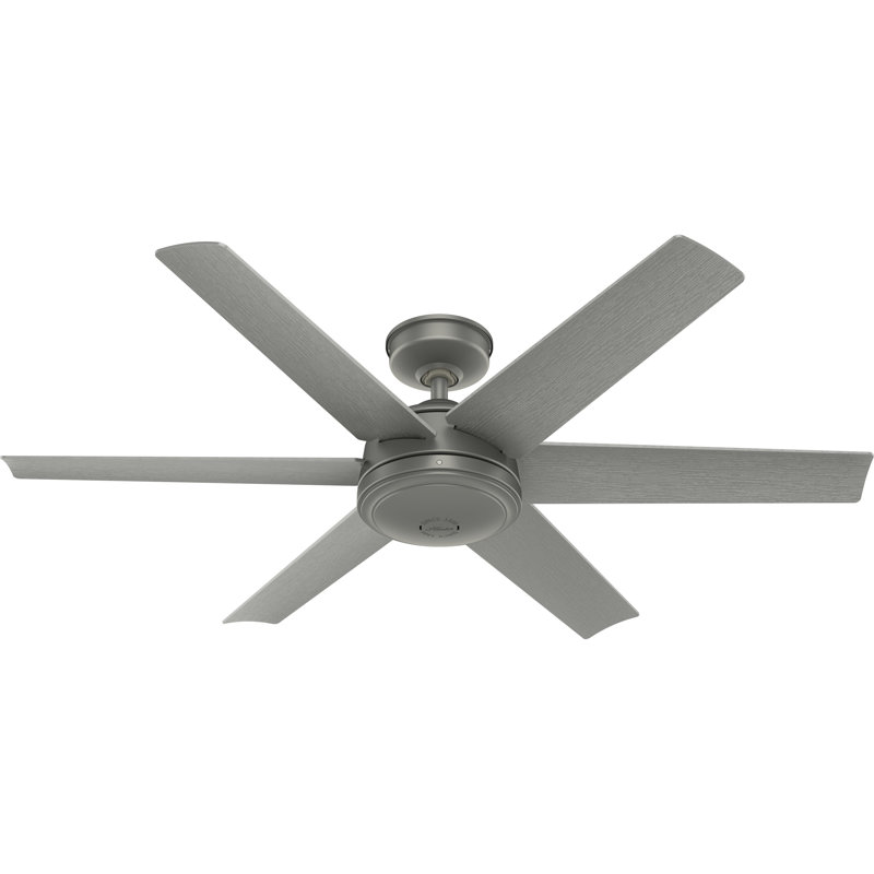 52" Jetty 6 - Blade Outdoor Ceiling Fan with Wall Control, Matte Silver