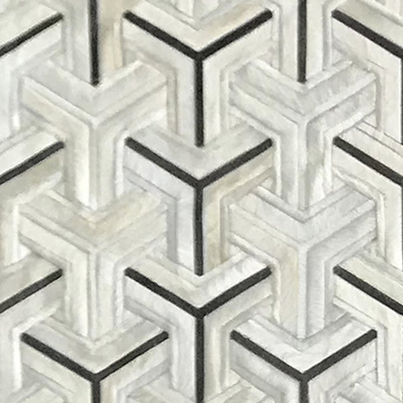 Tapis ivoire / gris / noir en cuir de vache fabriqué à la main Mireya, 6 x 9