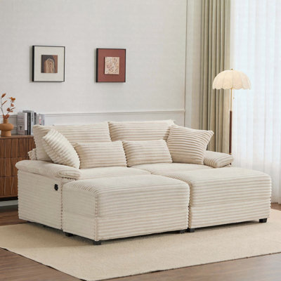 Double Chaise Lounge Set Soft Corduroy Fabric Storage Ottomans, USB Port
