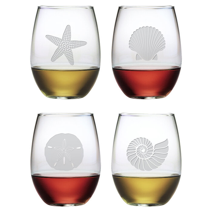 Sea Shell Group Stemless Wine Glass Set of Four