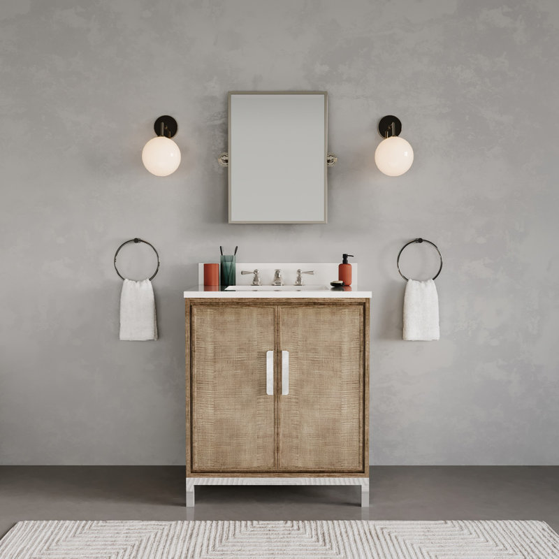 Brookhn 30 In. Single Sink Whitebrook Quartz Countertop Bath Vanity in Lustrous Walnut