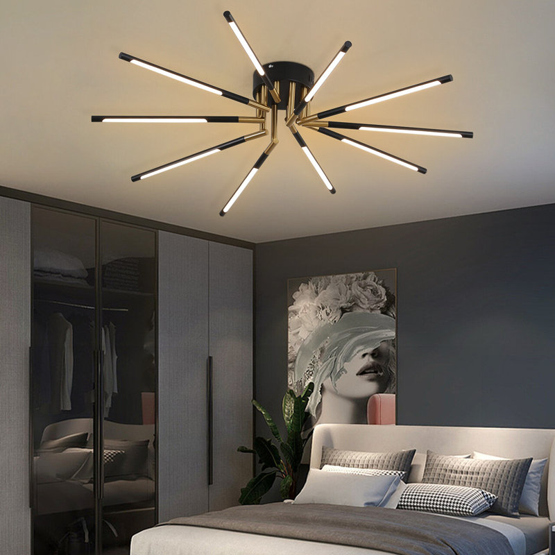 Plafonnier linéaire 10 lumières avec télécommande, Noir