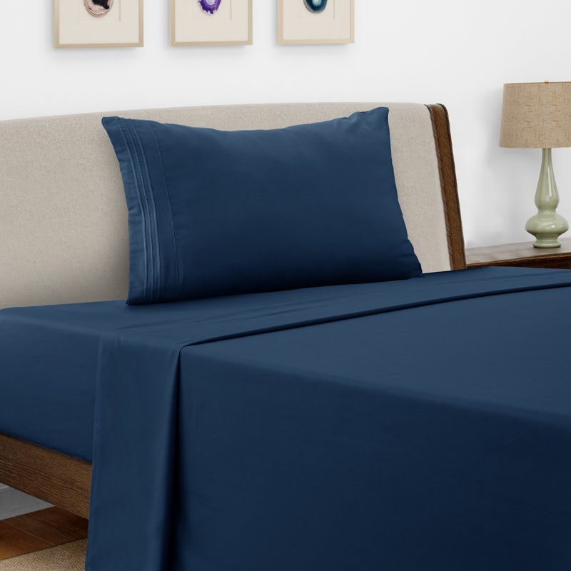 Lux Decor 4-Piece Ultra Soft Microfiber Sheet Set Deep Pocket Fitted Sheet, Wrinkle-Resistant & Easy Care Bedding, Navy Blue