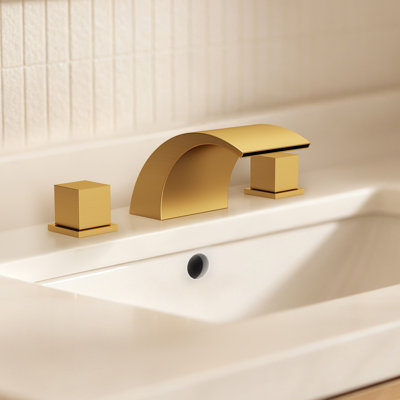 8 in. Widespread Bathroom Faucet 3 Hole, 2-Handle Waterfall Deck Mount Bathroom Sink Faucet with Drain Assembly