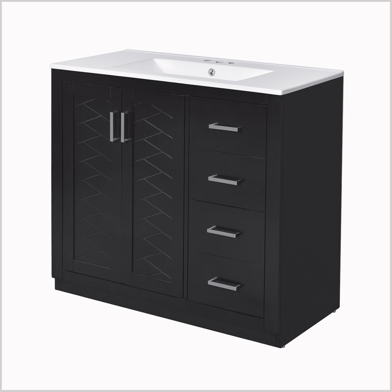 36" Bathroom Vanity with Ceramic Sink,Freestanding Vanity with 3 Drawers and Soft Closing Doors, Black