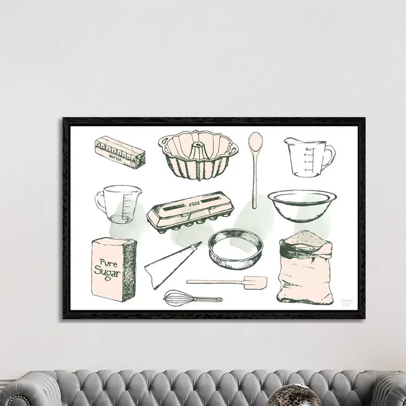 Baking Ingredients - Print on Canvas, Black Floater Framed, 101.6cm H x 152.4cm W x 3.81cm D