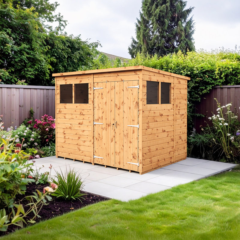 Modular Pent Garden Shed  8X6   Double Door Windows